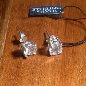White Cubic Zirconia Sterling Silver Stud Earrings